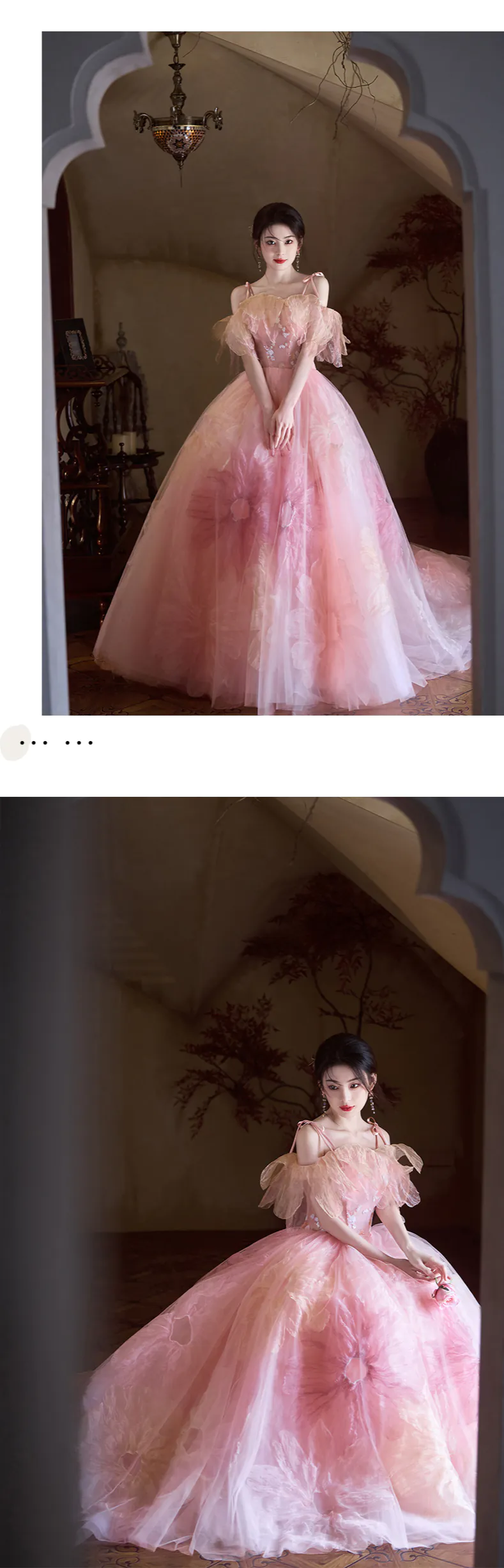 Fairycore Blush Pink Tulle Floral Spaghetti Straps Wedding Dress14