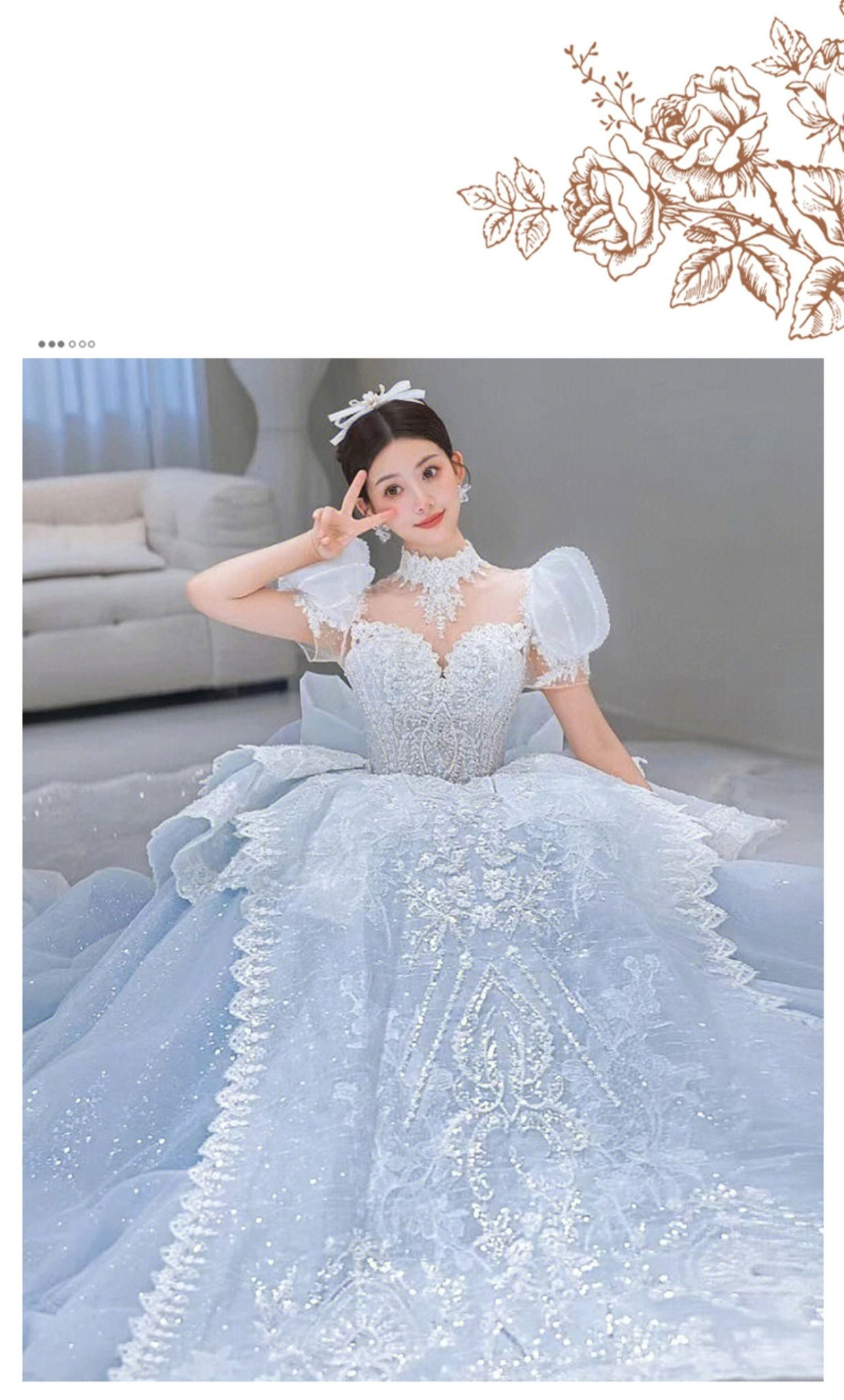 Luxury-A-Line-Short-Sleeve-Blue-Wedding-Dress-Bridal-Formal-Gowns12