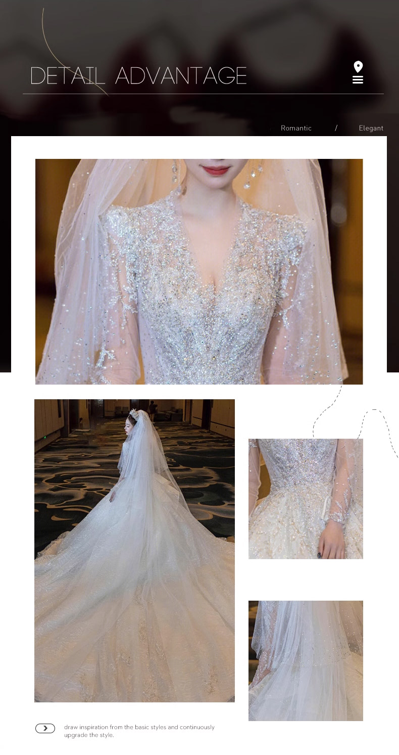 Luxury-A-Line-V-neck-Long-Tulle-Sleeve-White-Lace-Bridal-Wedding-Dress09