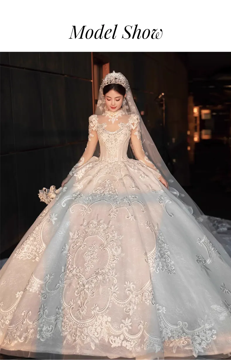 Luxury-Sheer-Lace-Long-Sleeve-White-Bride-Weeding-Ceremony-Party-Dress09