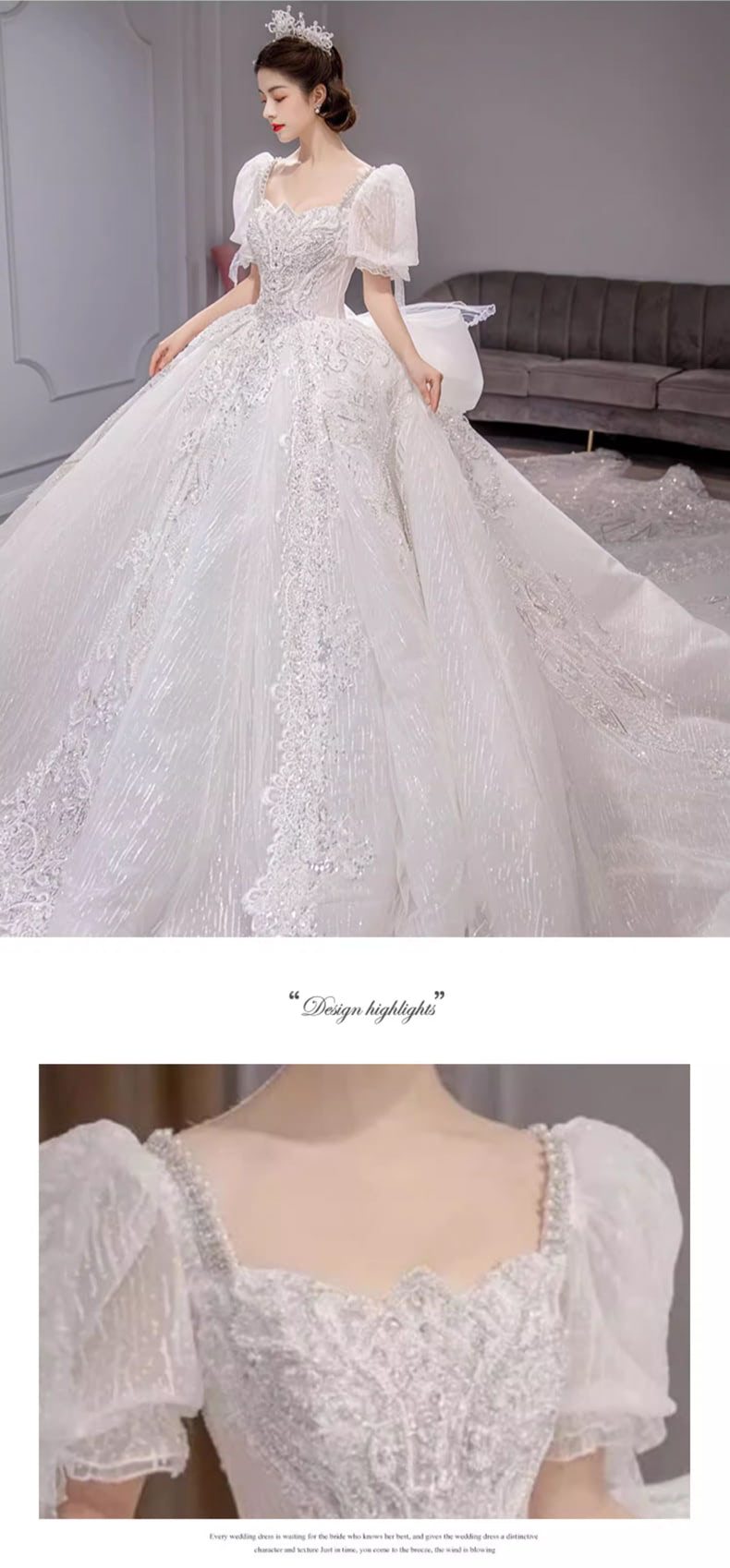 Luxury-Shining-Square-Neck-Lace-White-Long-Flowing-Wedding-Dress10