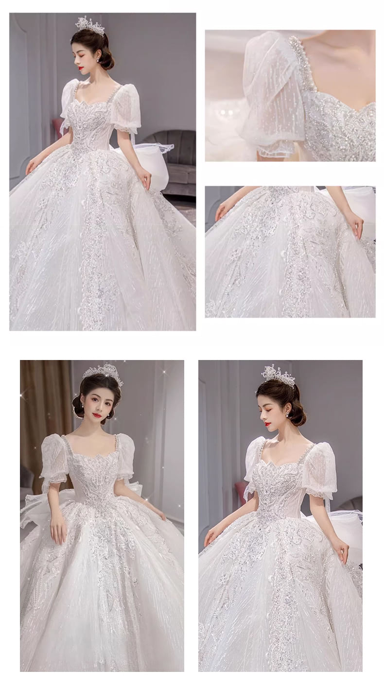Luxury-Shining-Square-Neck-Lace-White-Long-Flowing-Wedding-Dress11