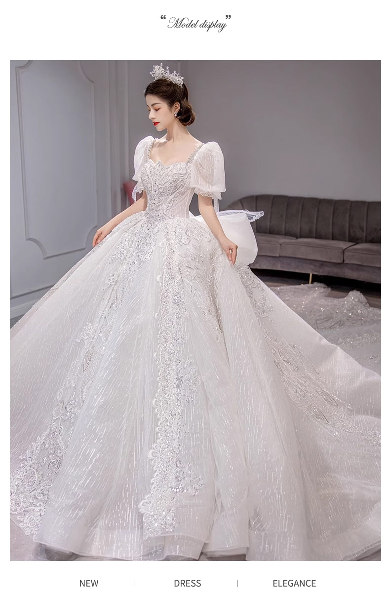 Luxury-Shining-Square-Neck-Lace-White-Long-Flowing-Wedding-Dress12