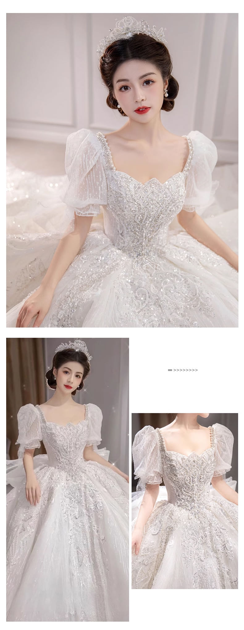 Luxury-Shining-Square-Neck-Lace-White-Long-Flowing-Wedding-Dress13