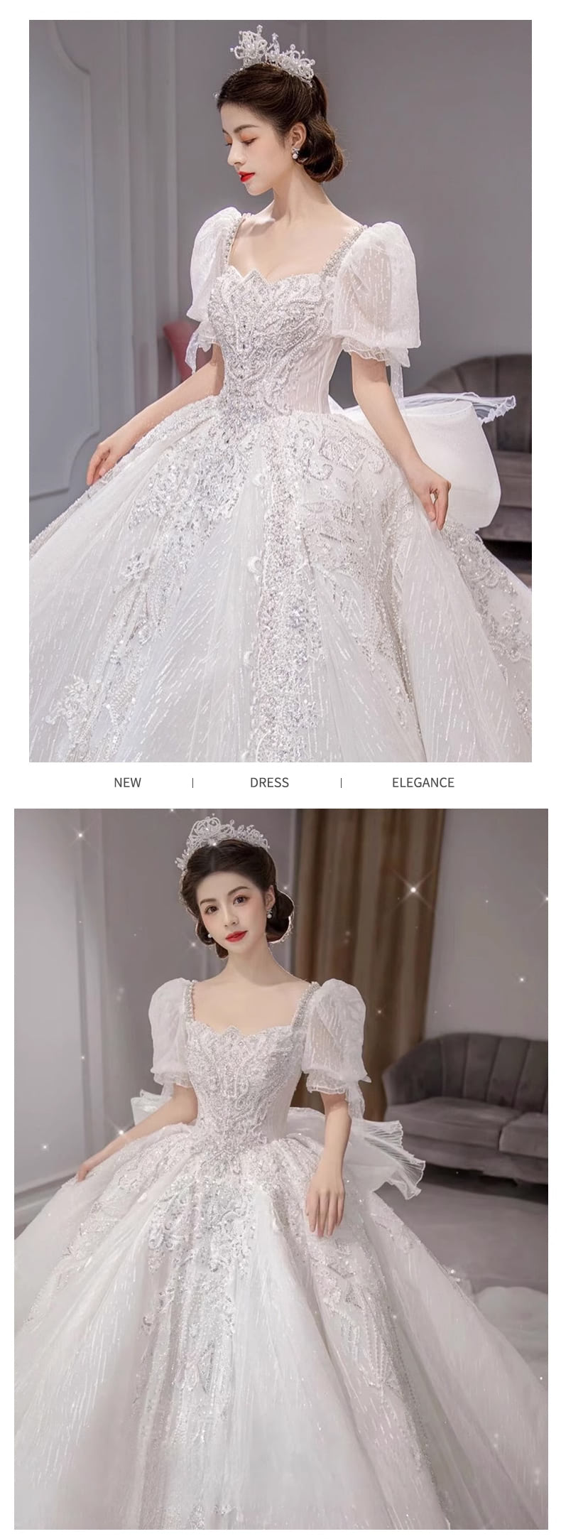 Luxury-Shining-Square-Neck-Lace-White-Long-Flowing-Wedding-Dress14