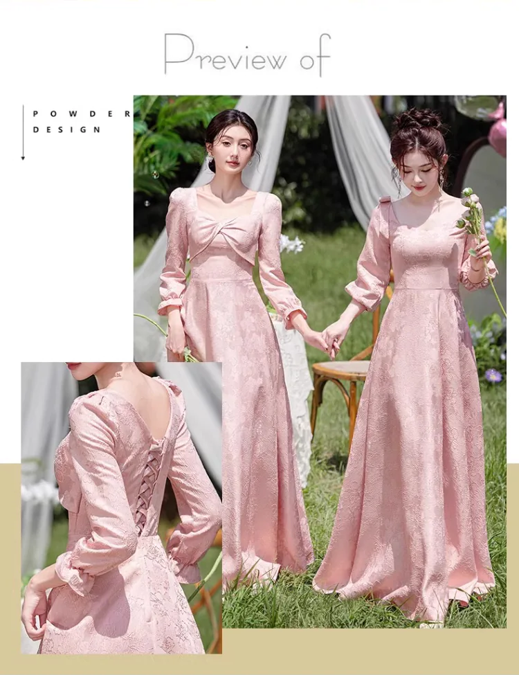 Pink-Jacquard-Fall-Winter-Wedding-Party-Long-Sleeve-Bridesmaid-Dress11