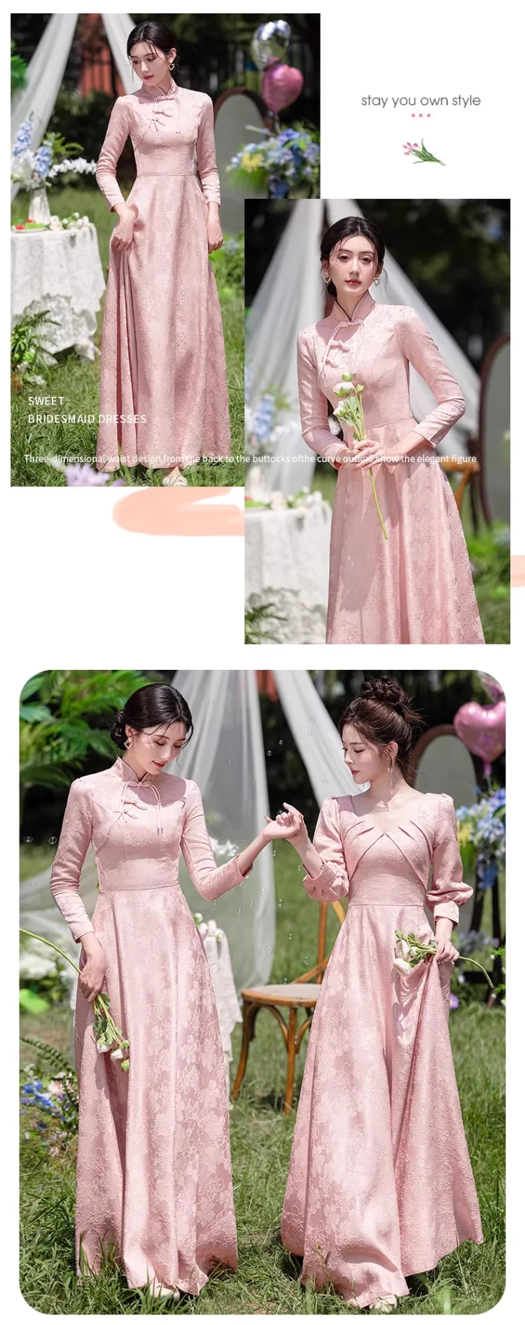 Pink-Jacquard-Fall-Winter-Wedding-Party-Long-Sleeve-Bridesmaid-Dress14