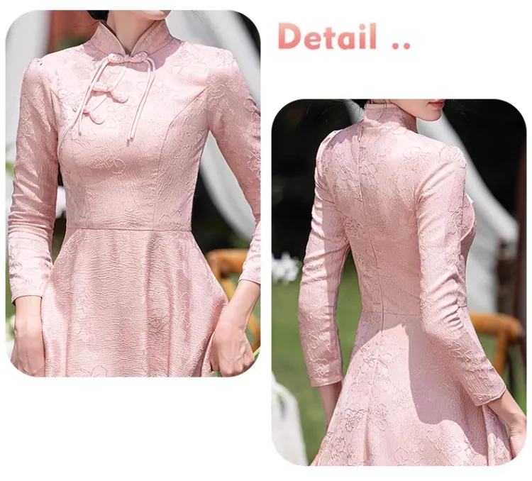 Pink-Jacquard-Fall-Winter-Wedding-Party-Long-Sleeve-Bridesmaid-Dress15
