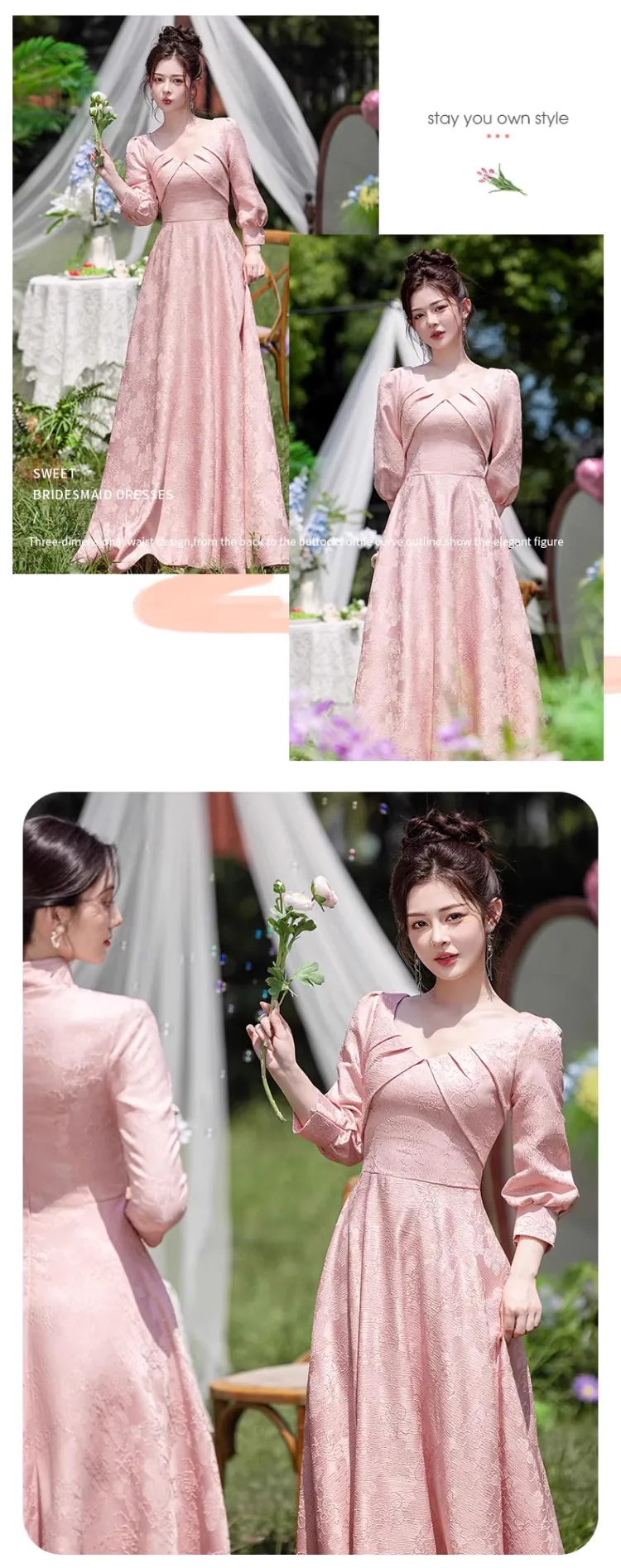 Pink-Jacquard-Fall-Winter-Wedding-Party-Long-Sleeve-Bridesmaid-Dress17
