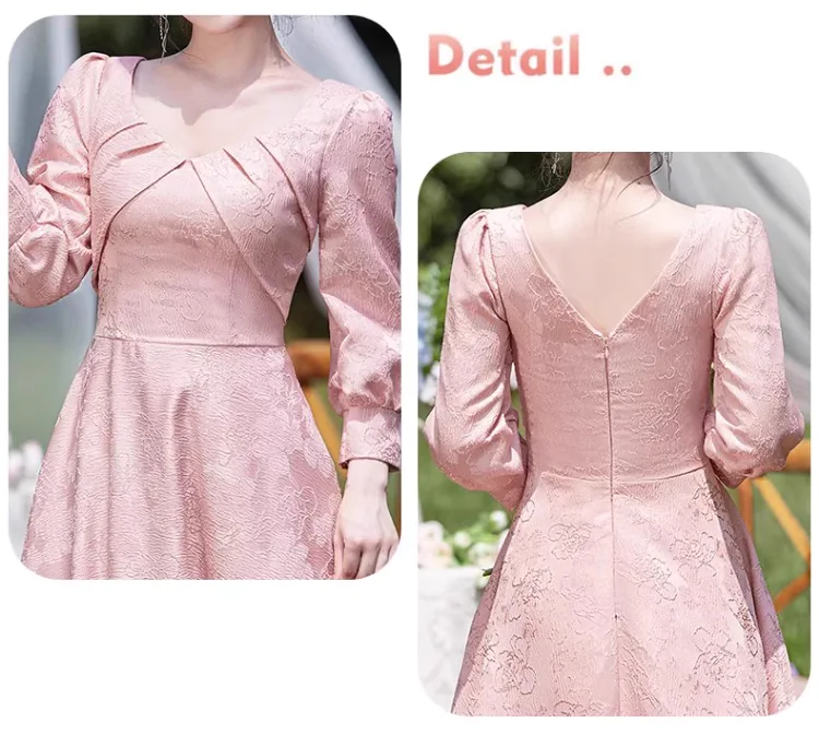 Pink-Jacquard-Fall-Winter-Wedding-Party-Long-Sleeve-Bridesmaid-Dress18