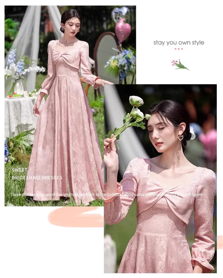 Pink-Jacquard-Fall-Winter-Wedding-Party-Long-Sleeve-Bridesmaid-Dress20