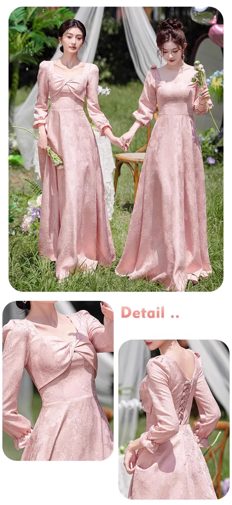 Pink-Jacquard-Fall-Winter-Wedding-Party-Long-Sleeve-Bridesmaid-Dress21