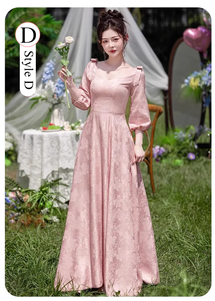 Pink-Jacquard-Fall-Winter-Wedding-Party-Long-Sleeve-Bridesmaid-Dress22