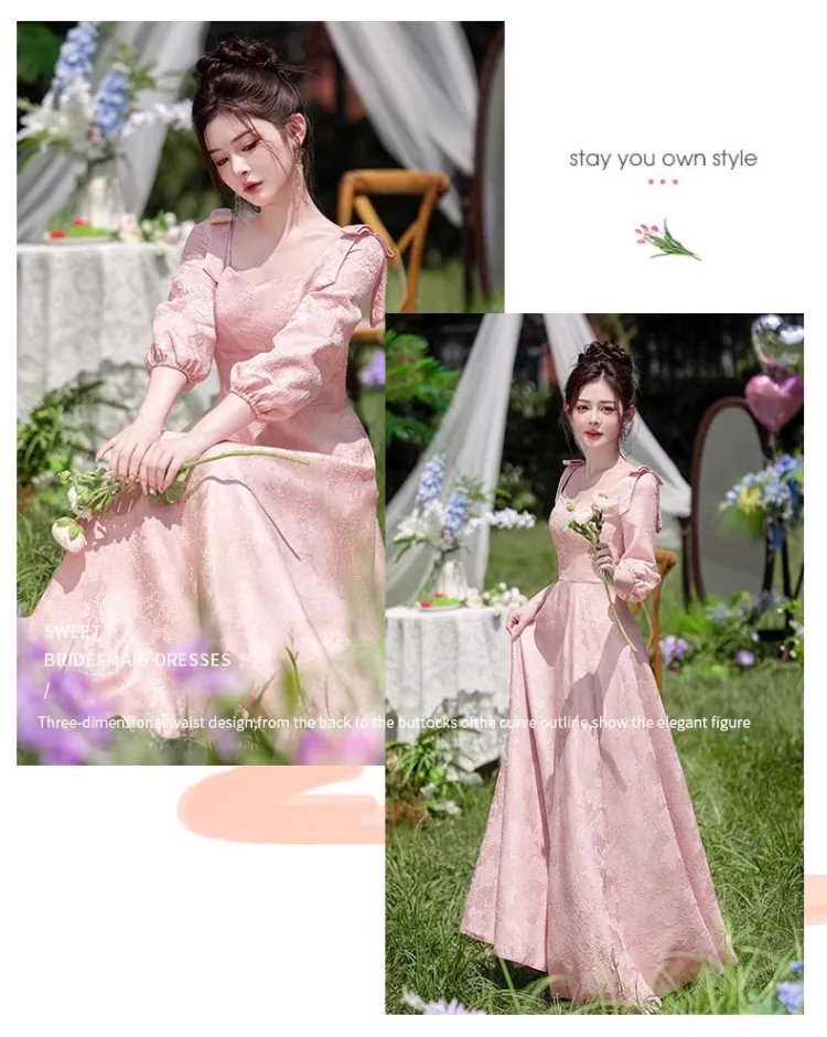 Pink-Jacquard-Fall-Winter-Wedding-Party-Long-Sleeve-Bridesmaid-Dress23