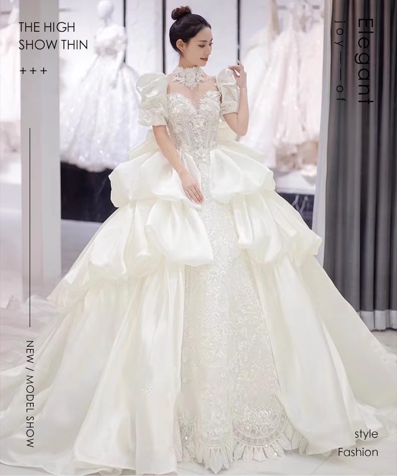Retro-Princess-Embroidery-Puff-Sleeves-White-Satin-Bride-Wedding-Dress08