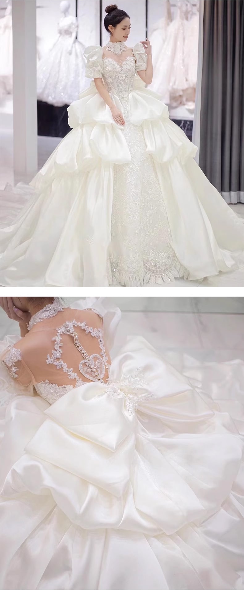 Retro-Princess-Embroidery-Puff-Sleeves-White-Satin-Bride-Wedding-Dress13