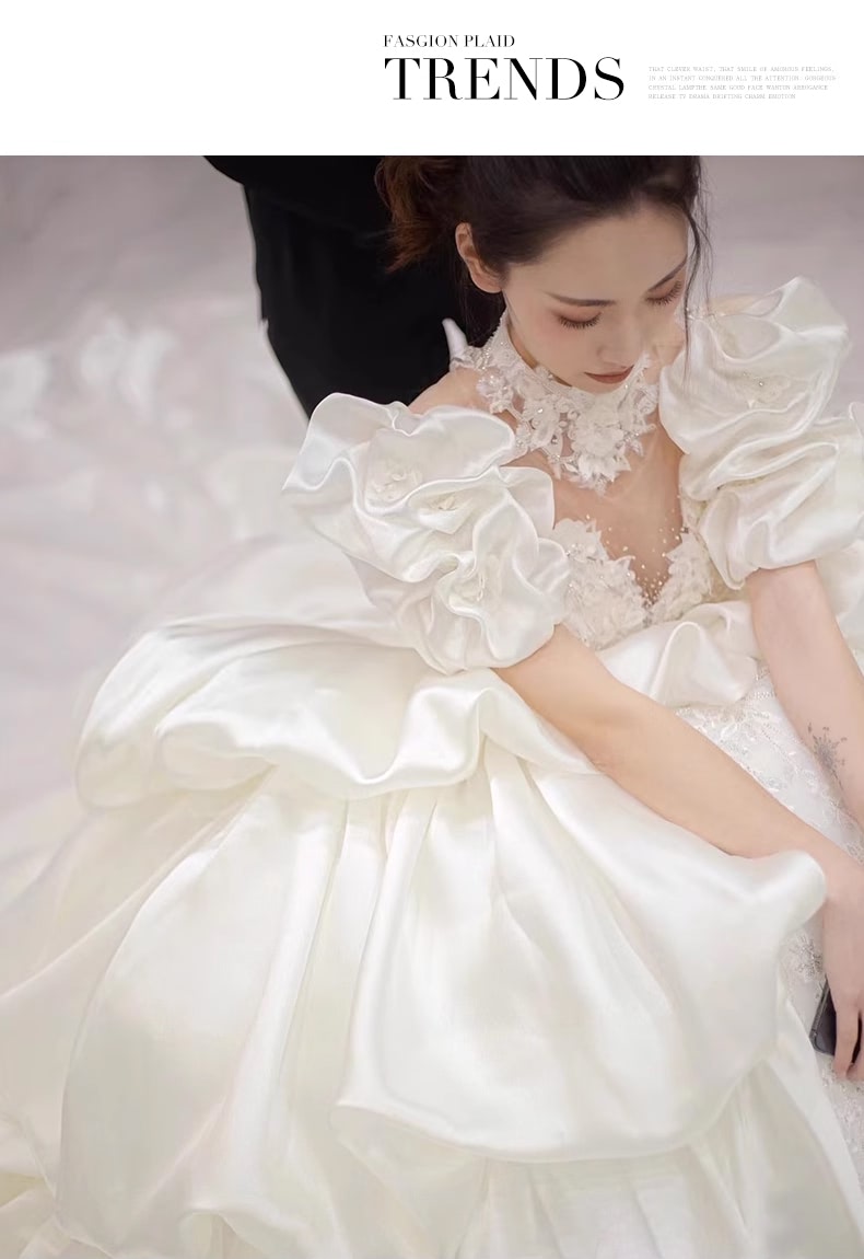 Retro-Princess-Embroidery-Puff-Sleeves-White-Satin-Bride-Wedding-Dress14