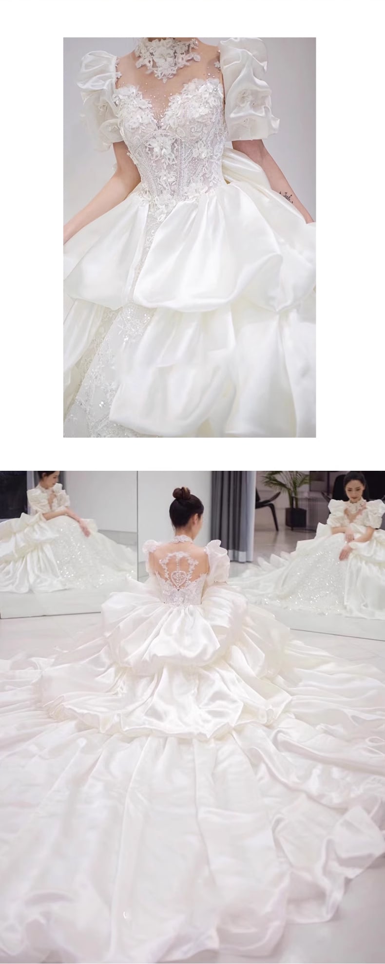 Retro-Princess-Embroidery-Puff-Sleeves-White-Satin-Bride-Wedding-Dress15
