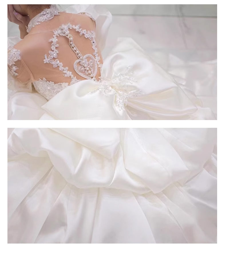Retro-Princess-Embroidery-Puff-Sleeves-White-Satin-Bride-Wedding-Dress17