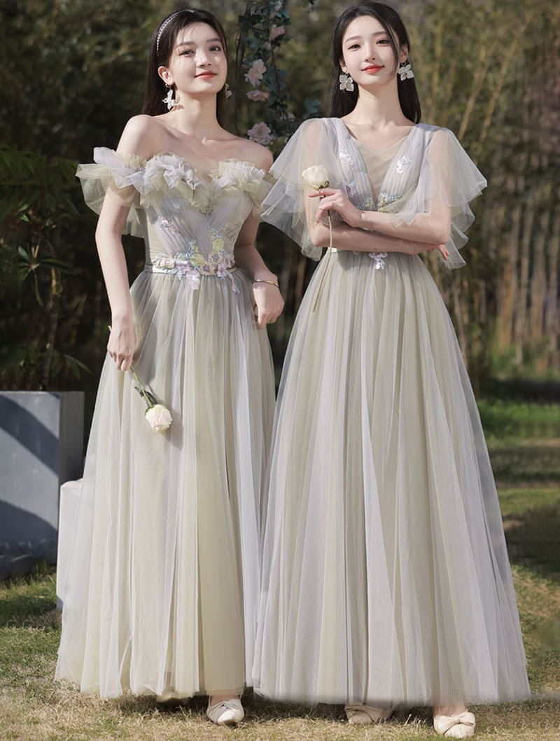Sage Green Tulle Summer Boho Wedding Junior Bridesmaid Maxi Dress01