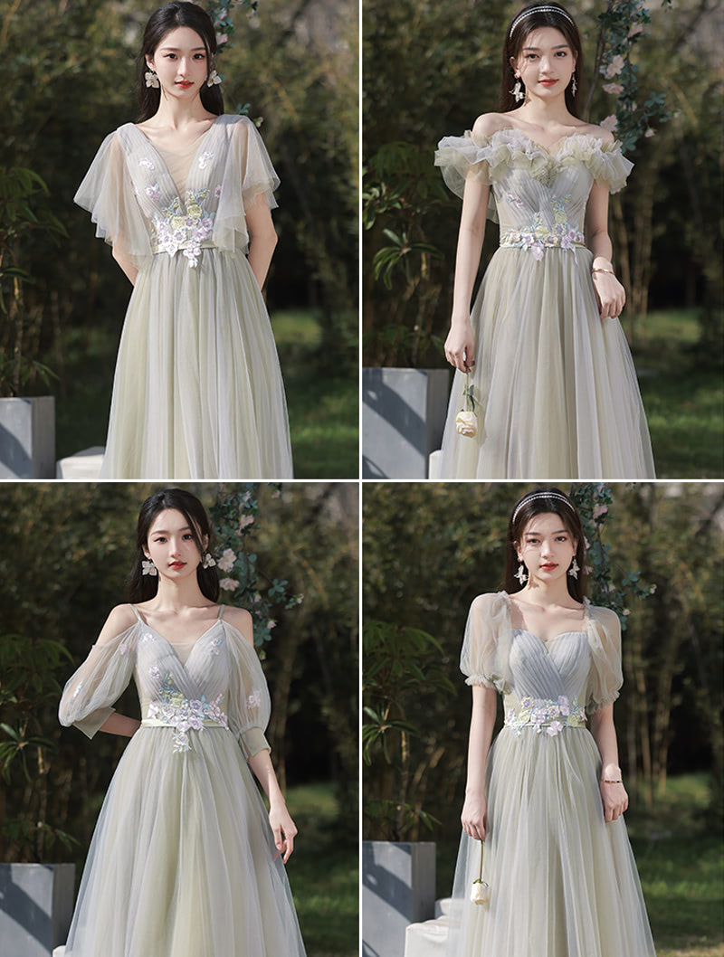 Sage Green Tulle Summer Boho Wedding Junior Bridesmaid Maxi Dress01