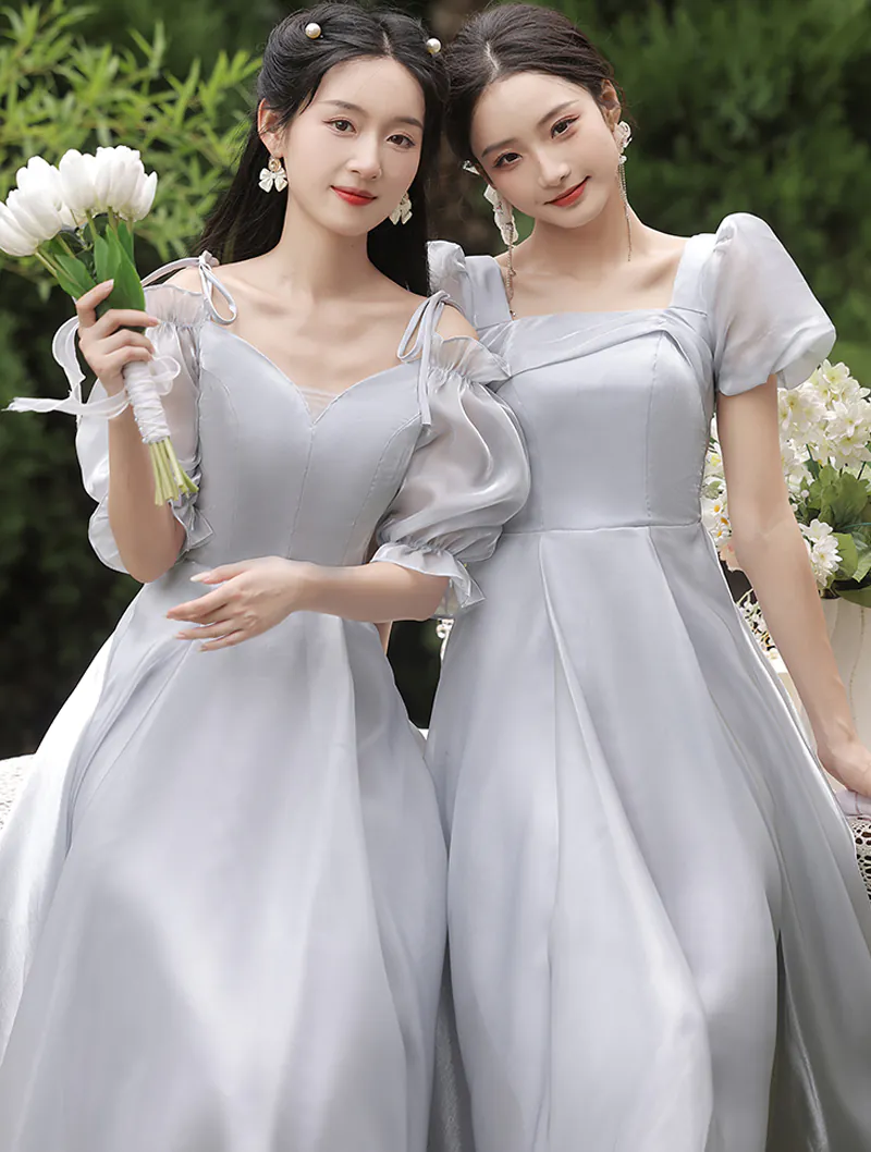 Simple Gray Summer Bridesmaid Maxi Dress Sweet Evening Party Gown02