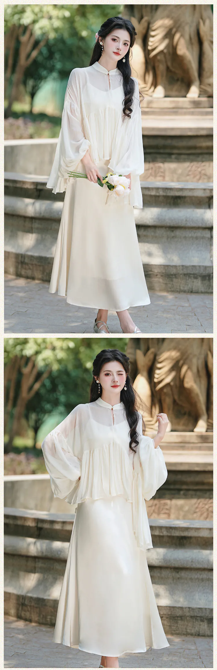 A-line-White-Long-Sleeve-Lose-Fit-Flowy-Chiffon-Summer-Casual-Outfit13