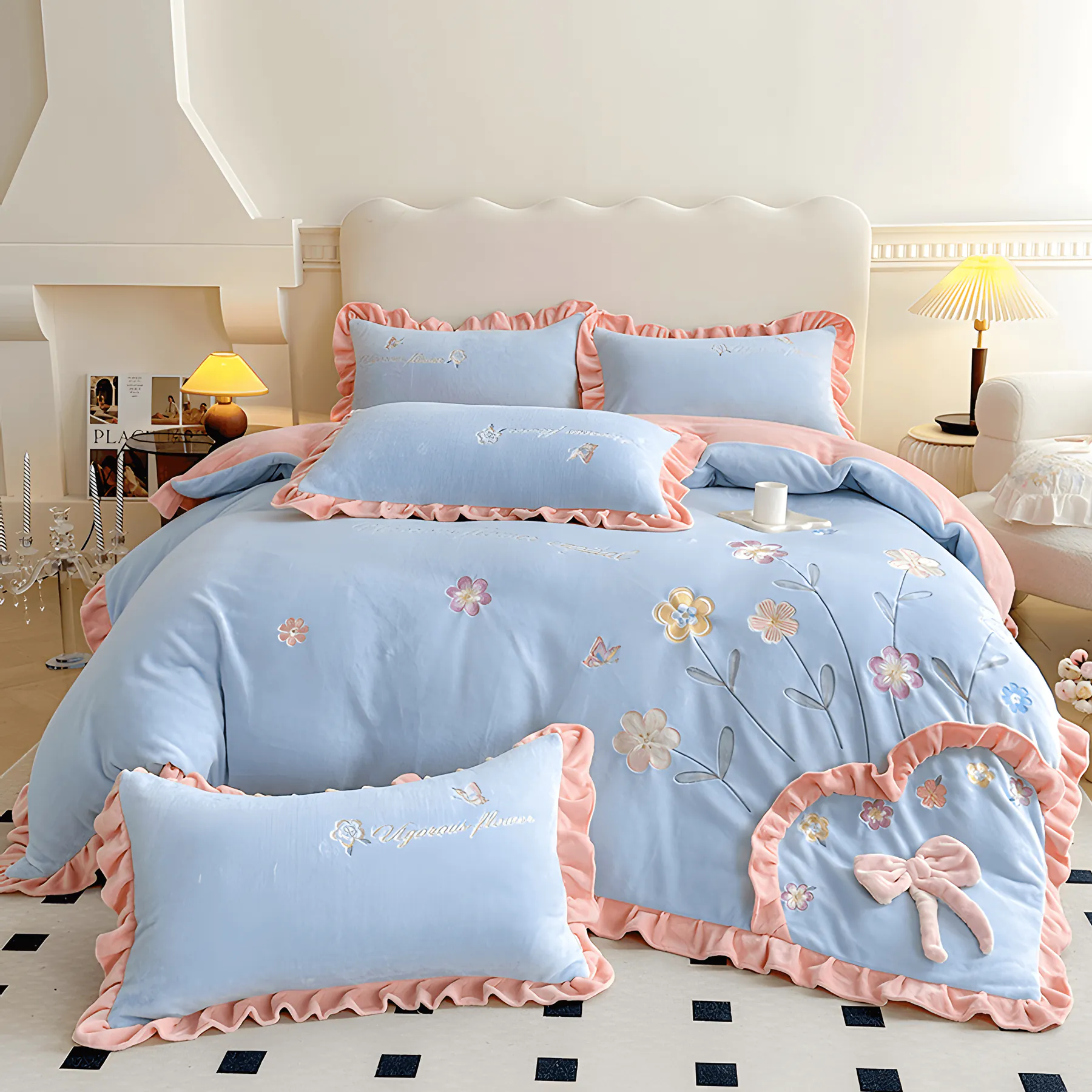Aesthetic Embroidery Warm Milk Velvet Duvet Cover Bedding Set02