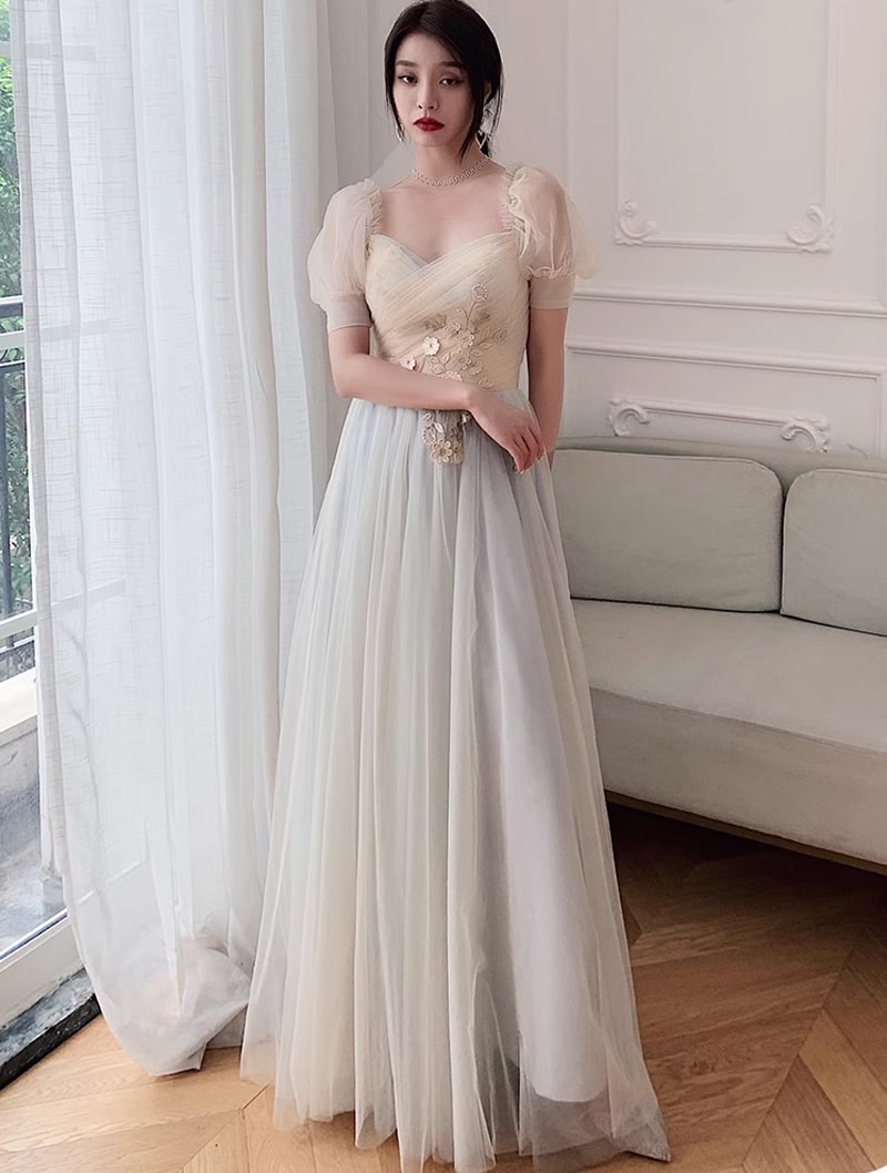 Flattering Grey Tulle Chiffon Wedding Bridesmaid Long Dress Plus Size02
