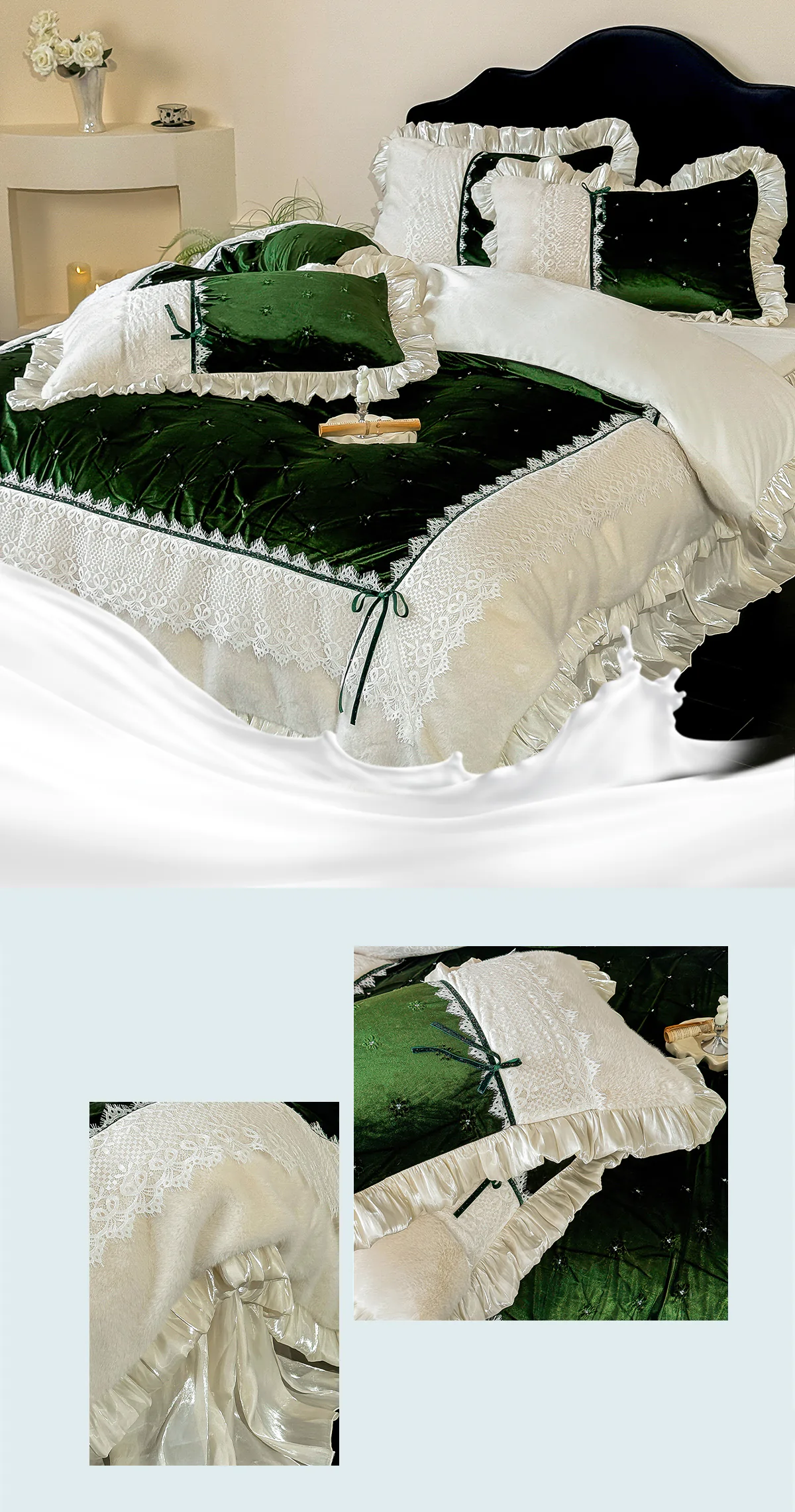 Fuzzy-Emerald-Green-Tufted-250g-Full-Matte-Milk-Velvet-Bedding-4-Pcs-Set10