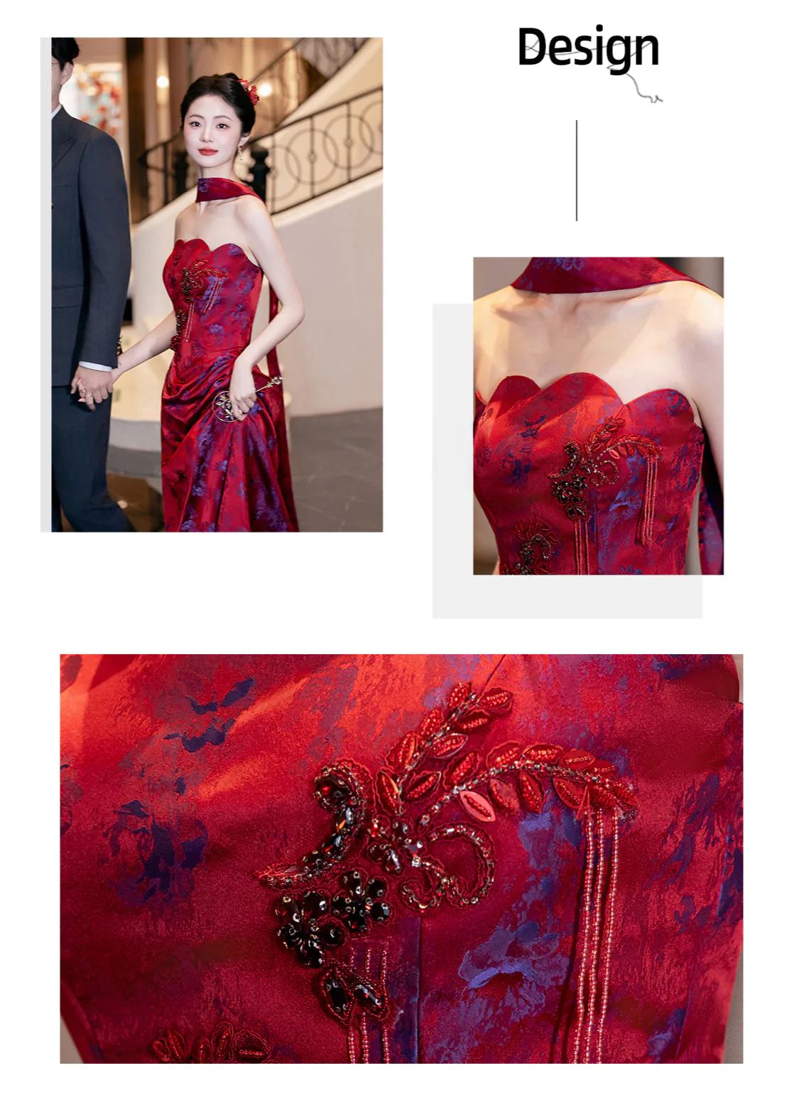 Glamorous-Burgundy-Strapless-Floral-Jacquard-Wedding-Toast-Evening-Dress08