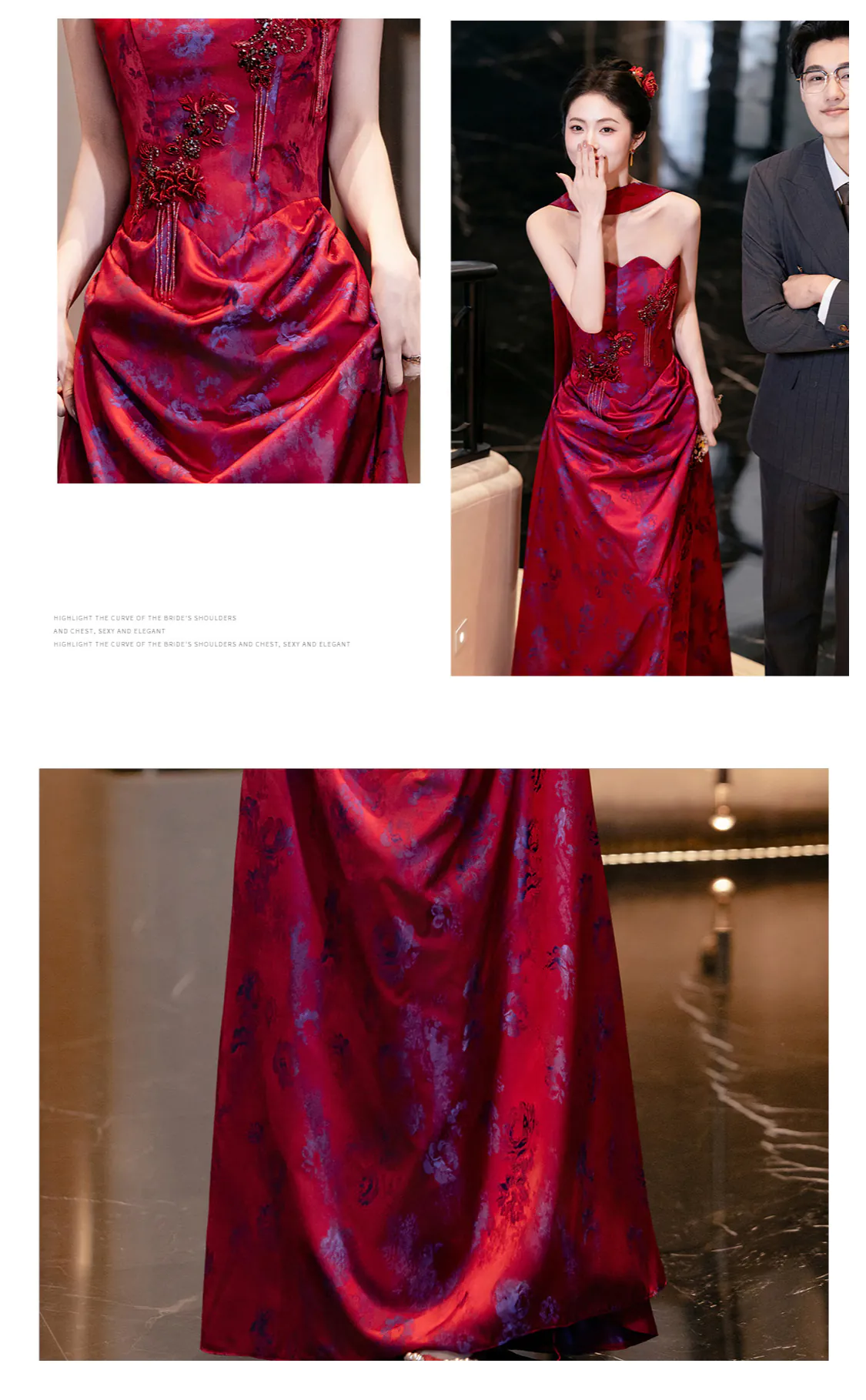 Glamorous-Burgundy-Strapless-Floral-Jacquard-Wedding-Toast-Evening-Dress09