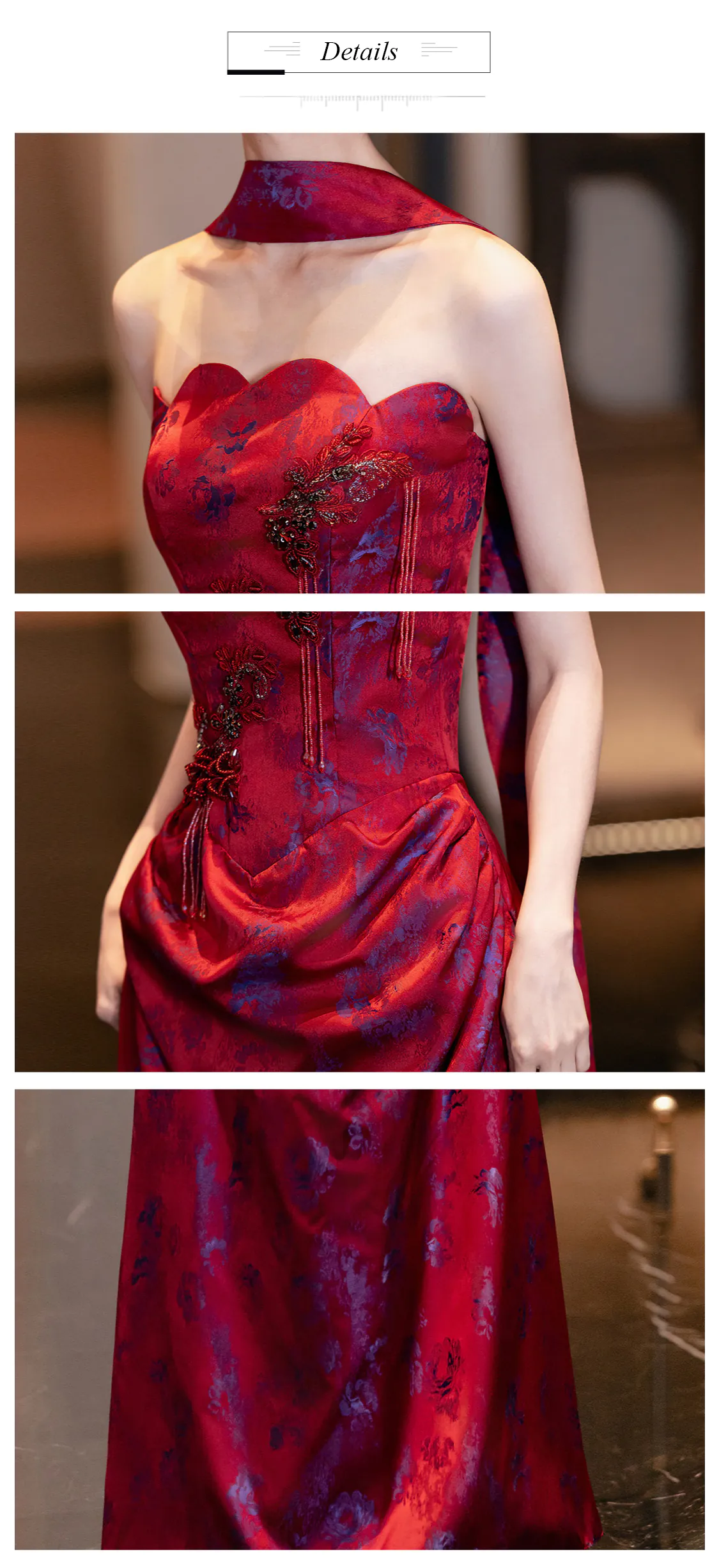 Glamorous-Burgundy-Strapless-Floral-Jacquard-Wedding-Toast-Evening-Dress15