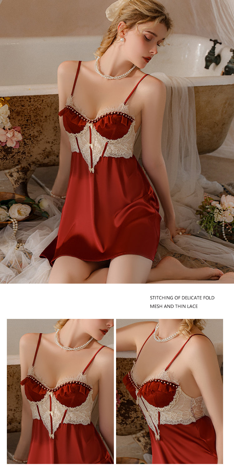 Low-Cut-V-neck-Red-Lace-Open-Back-Slip-Nightgown-Chemise-Slip-Dress10