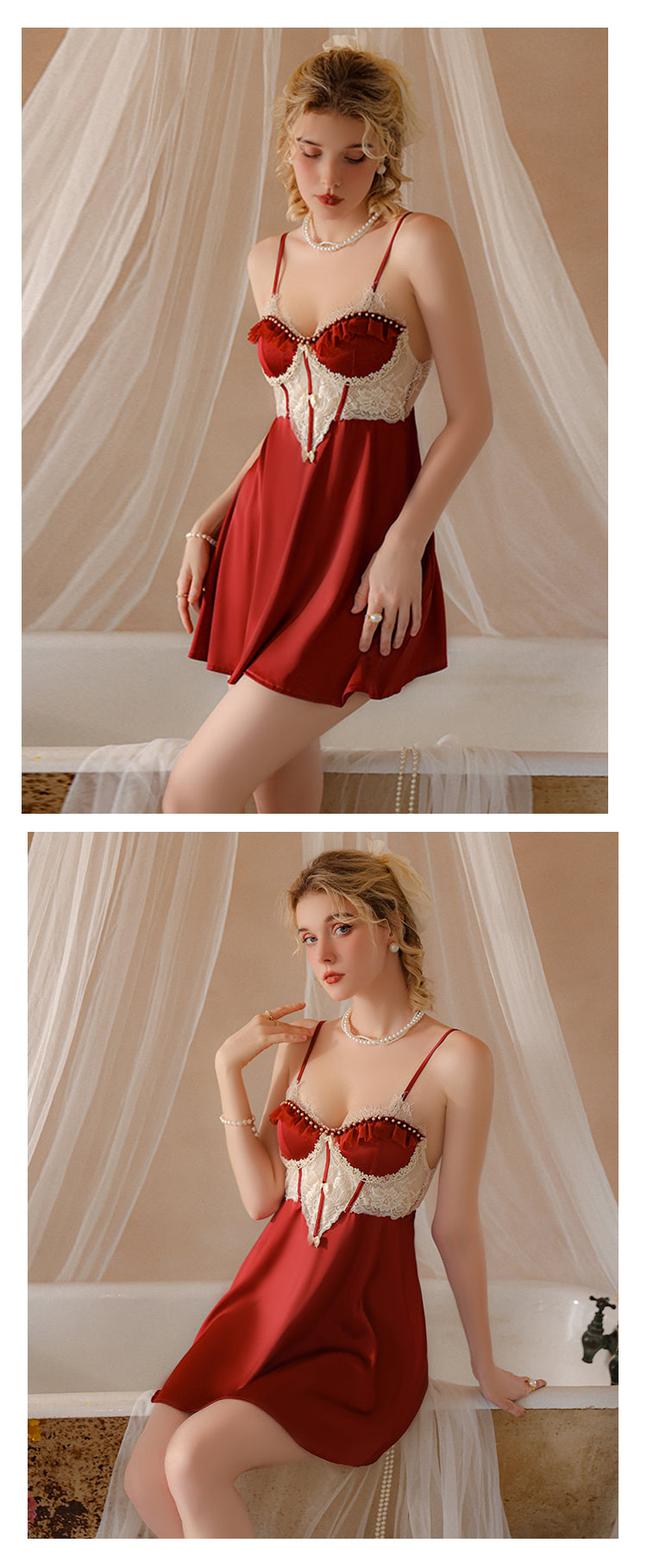 Low-Cut-V-neck-Red-Lace-Open-Back-Slip-Nightgown-Chemise-Slip-Dress11