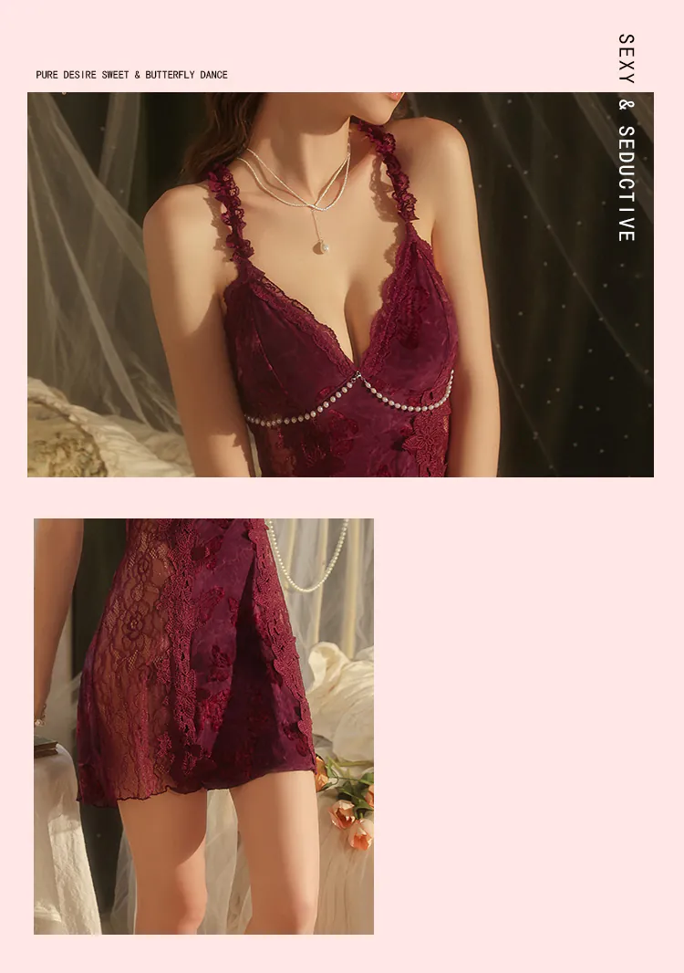 Purple-Velvet-V-Neck-Lace-Trim-Open-Back-Push-Up-Padded-Cami-Nightgown09