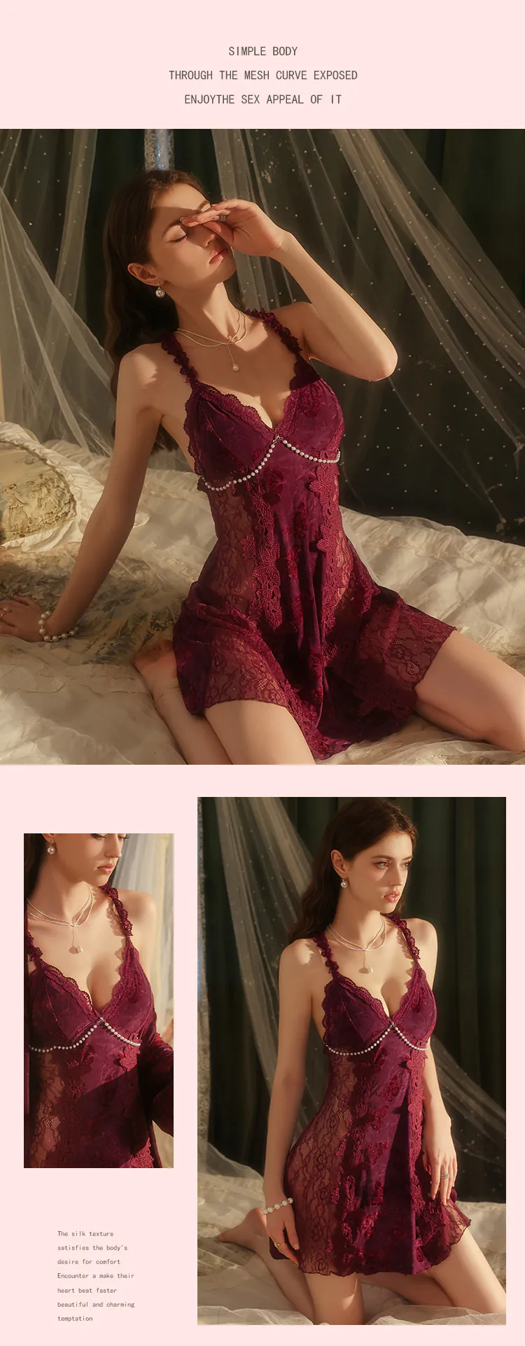 Purple-Velvet-V-Neck-Lace-Trim-Open-Back-Push-Up-Padded-Cami-Nightgown12