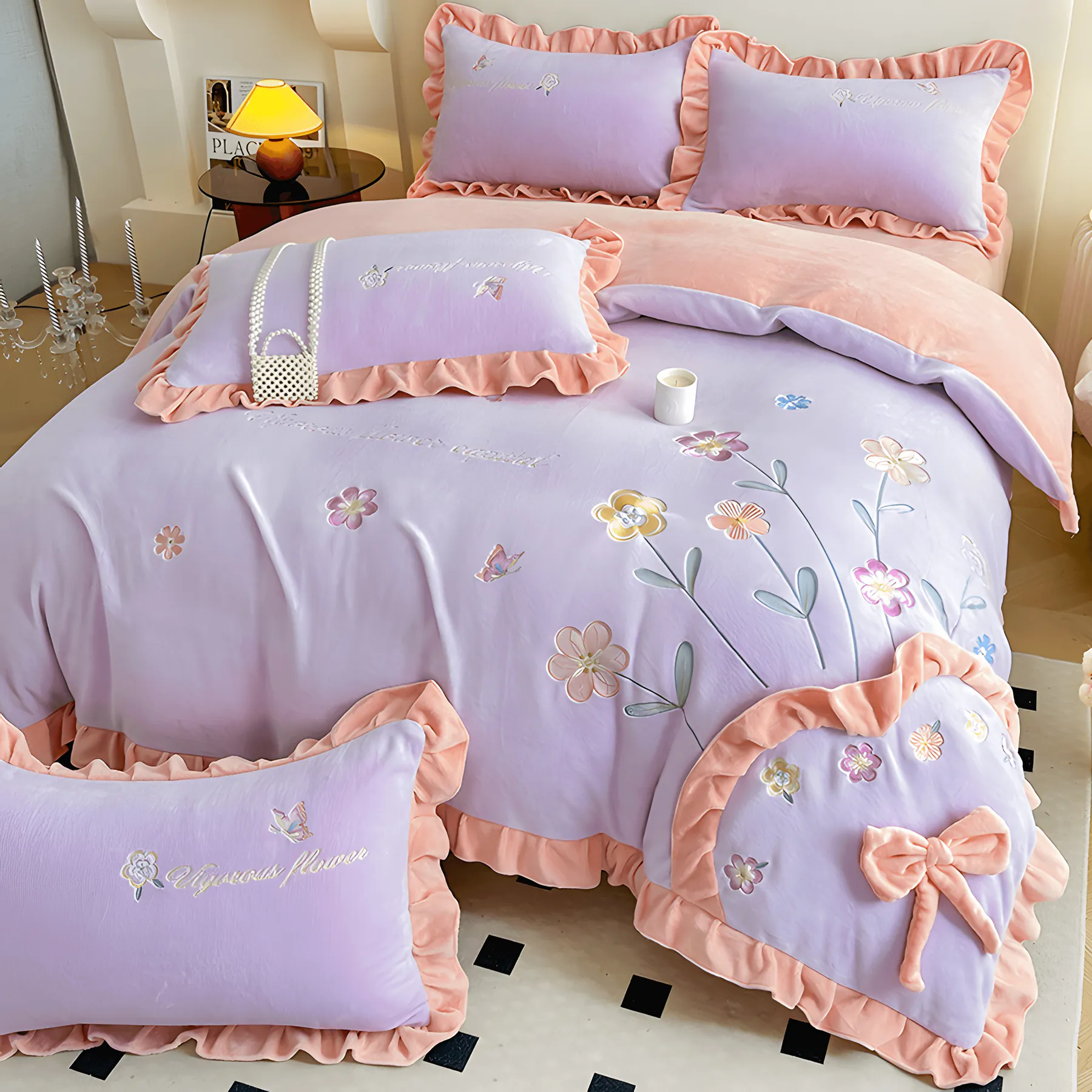Romantic Milk Fiber Comforter Cover Bed Sheet Pillowcases 4 Pcs Set01