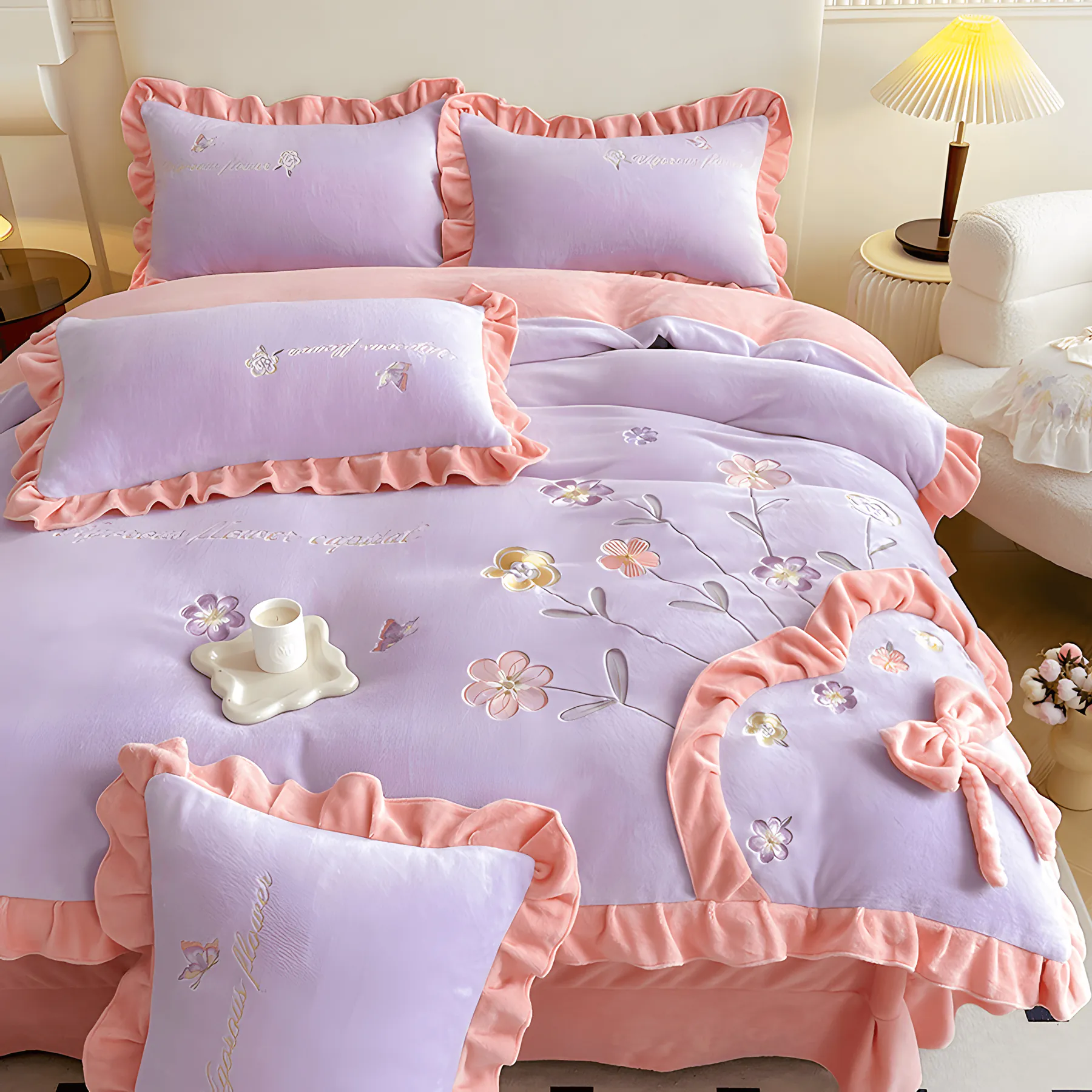 Romantic Milk Fiber Comforter Cover Bed Sheet Pillowcases 4 Pcs Set03
