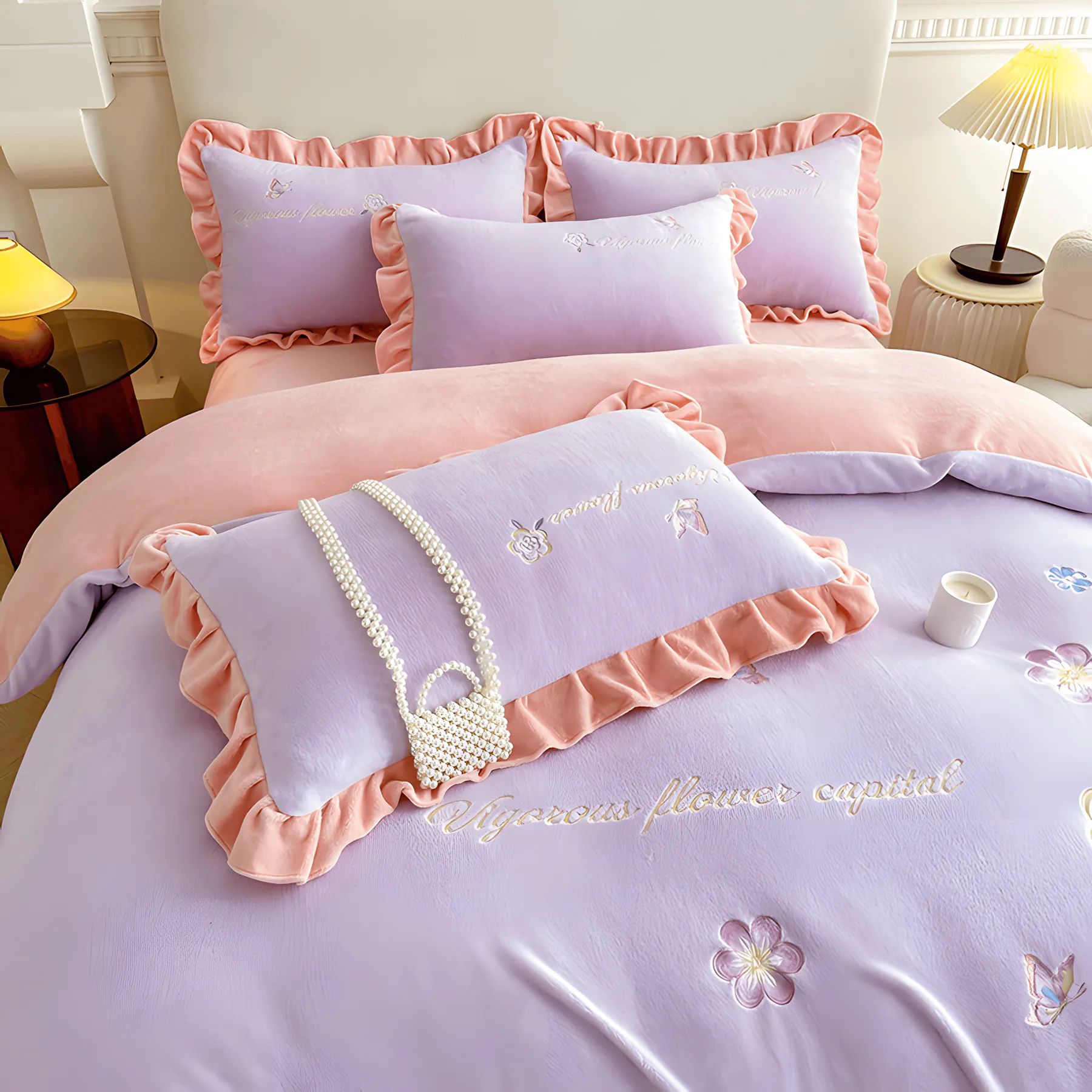 Romantic Milk Fiber Comforter Cover Bed Sheet Pillowcases 4 Pcs Set04
