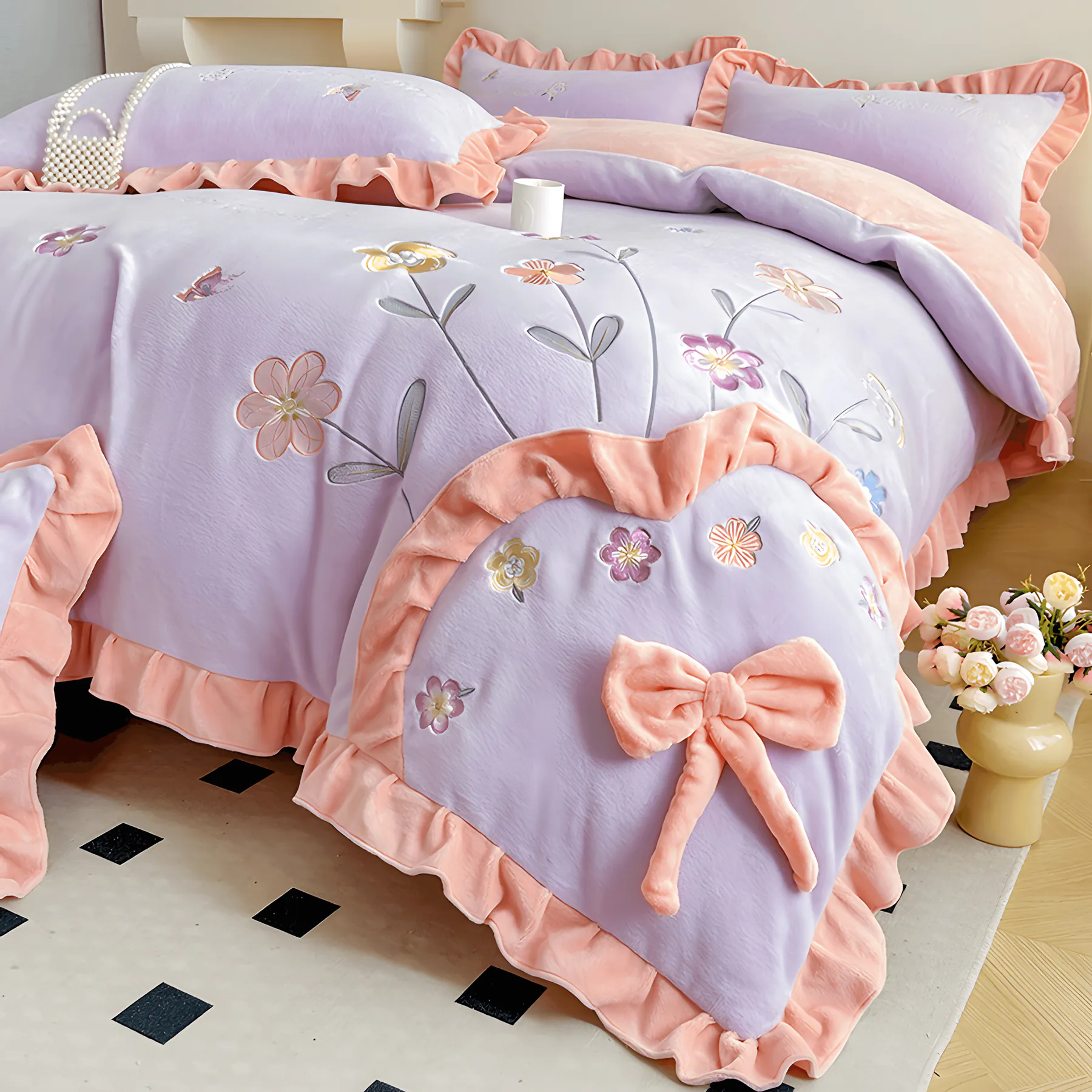 Romantic Milk Fiber Comforter Cover Bed Sheet Pillowcases 4 Pcs Set05