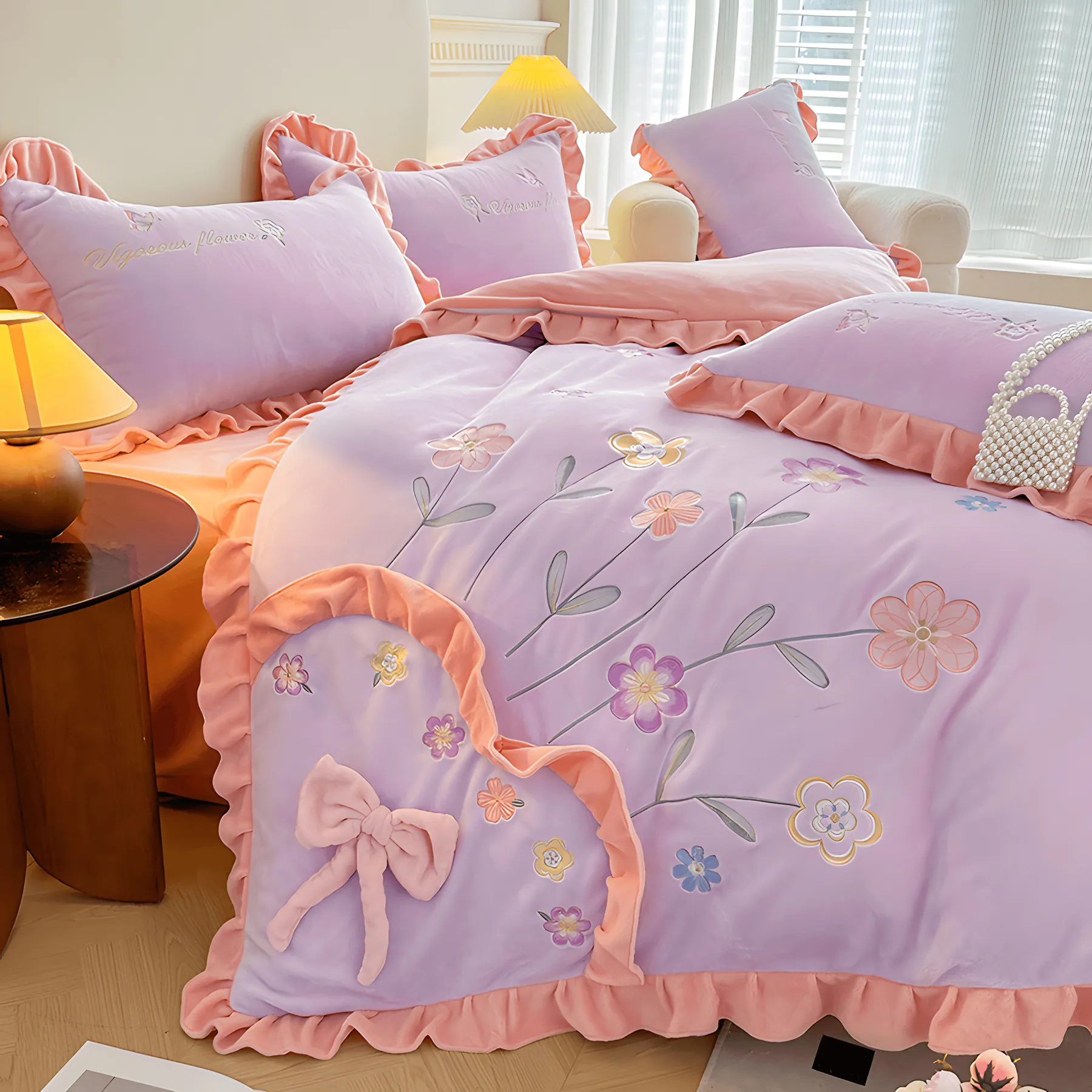 Romantic Milk Fiber Comforter Cover Bed Sheet Pillowcases 4 Pcs Set06