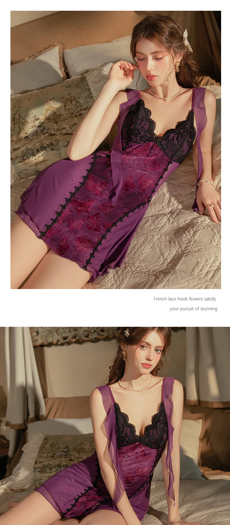 Sexy-Backless-Flocked-Butterfly-Print-Lace-Trim-Mesh-Padded-Nightdress16