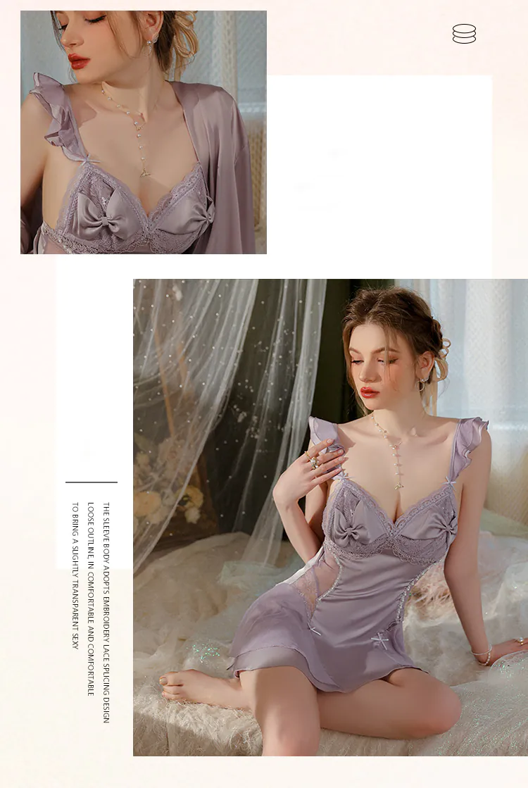 Sexy-Deep-V-Lace-Satin-See-Through-Nightgown-Sleepwear13