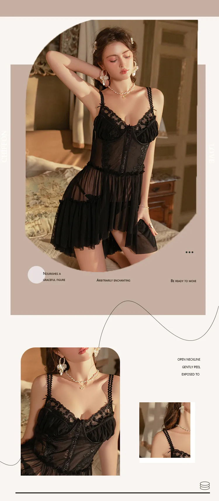 Sheer-Tulle-Ruffled-Strap-Corset-Style-Layered-Chiffon-Skirt-Nightwear09