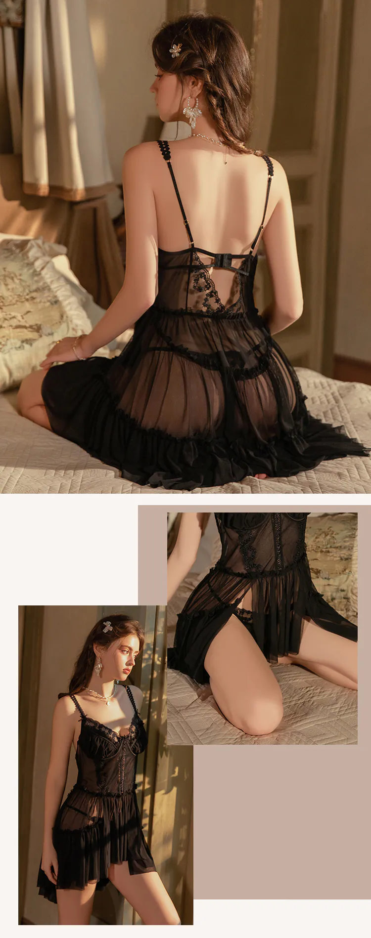 Sheer-Tulle-Ruffled-Strap-Corset-Style-Layered-Chiffon-Skirt-Nightwear10