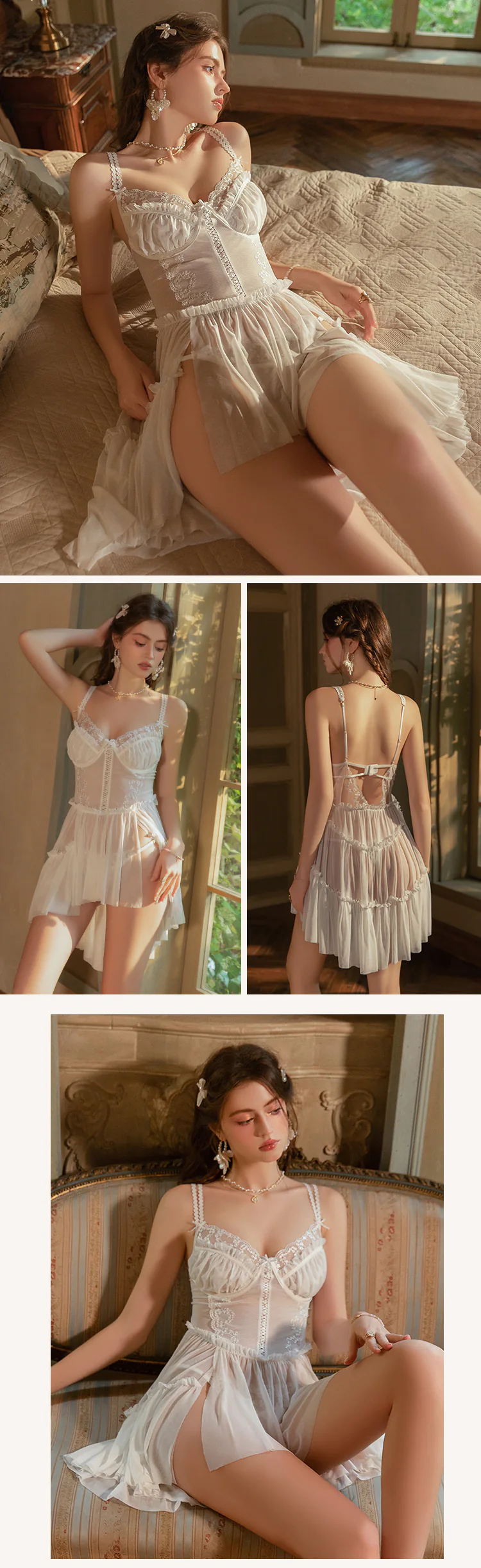 Sheer-Tulle-Ruffled-Strap-Corset-Style-Layered-Chiffon-Skirt-Nightwear13