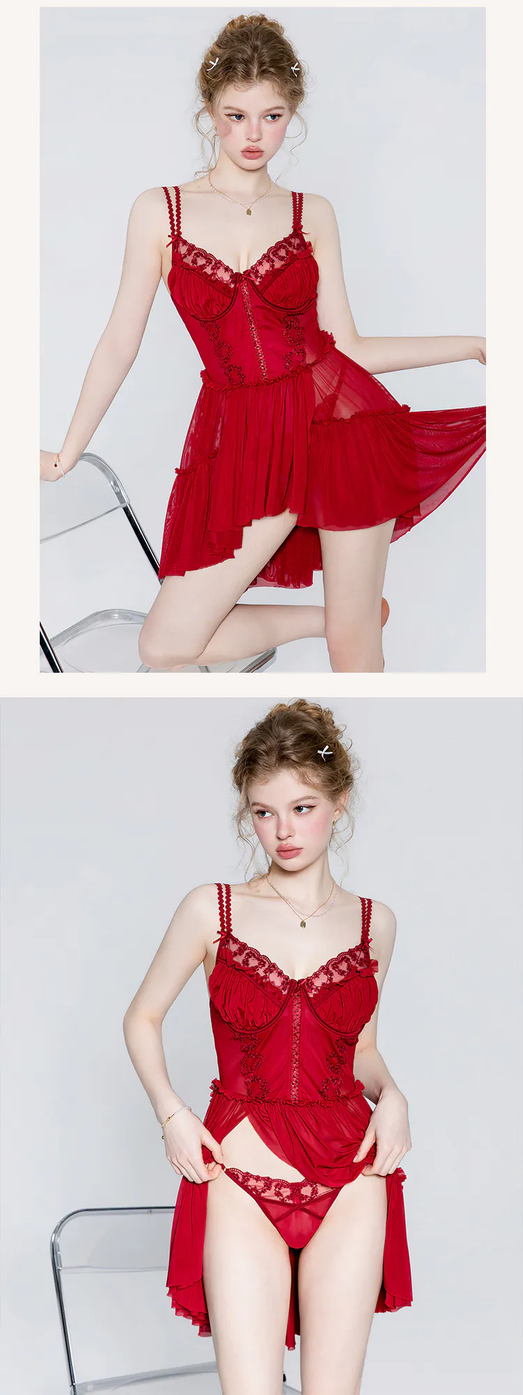 Sheer-Tulle-Ruffled-Strap-Corset-Style-Layered-Chiffon-Skirt-Nightwear14