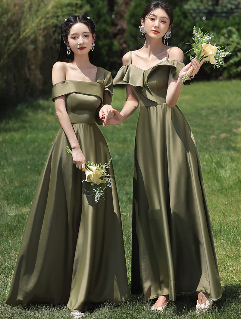 Simple Green Satin Bridesmaid Dress Cocktail Prom Evening Gowns01
