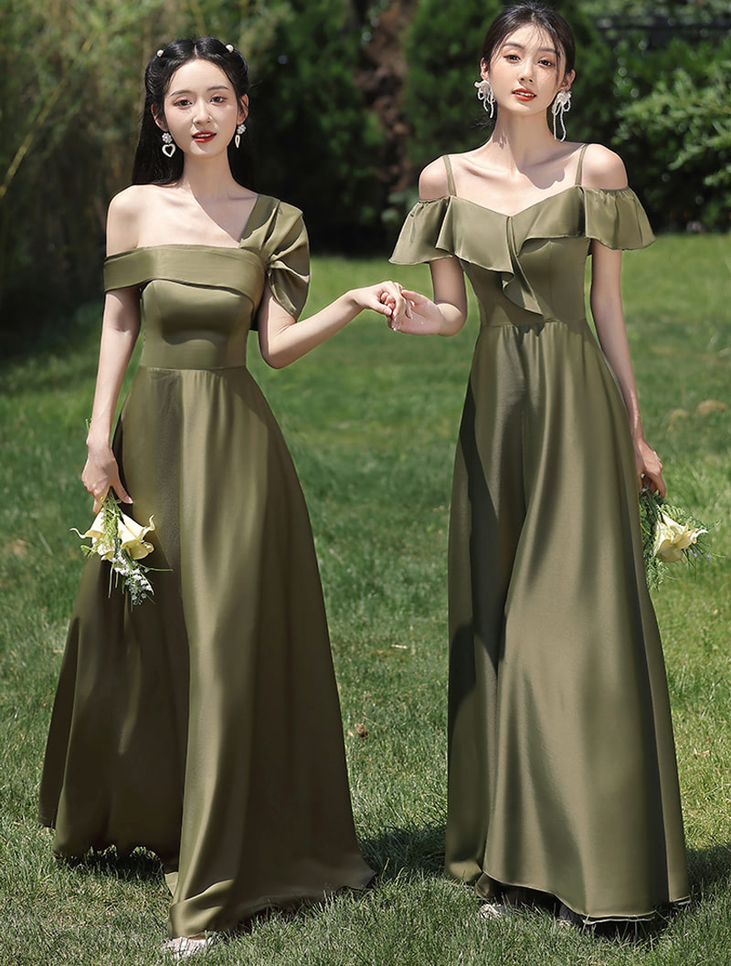 Simple Green Satin Bridesmaid Dress Cocktail Prom Evening Gowns01